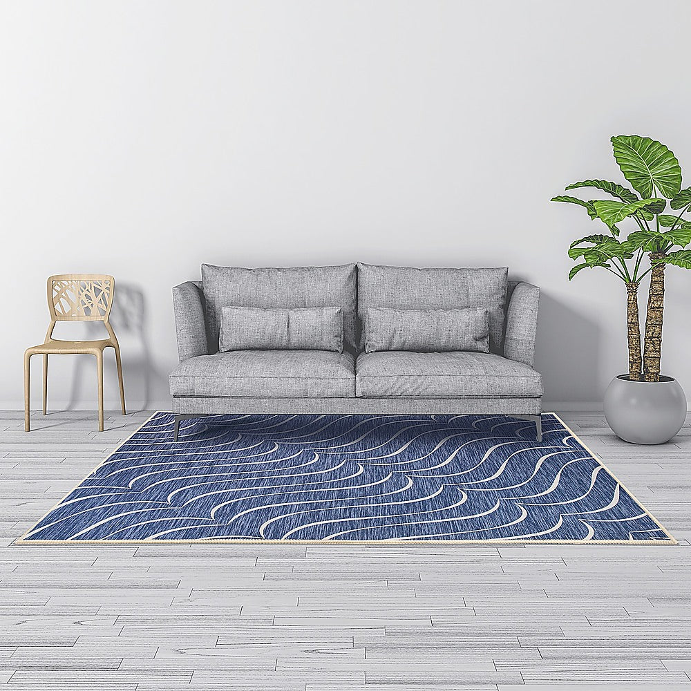 200x300cm Large Floor Blue Wave Lines Rug – Modern Area Carpet for Bedroom, Living Room, Lounge or Home Décor Mat