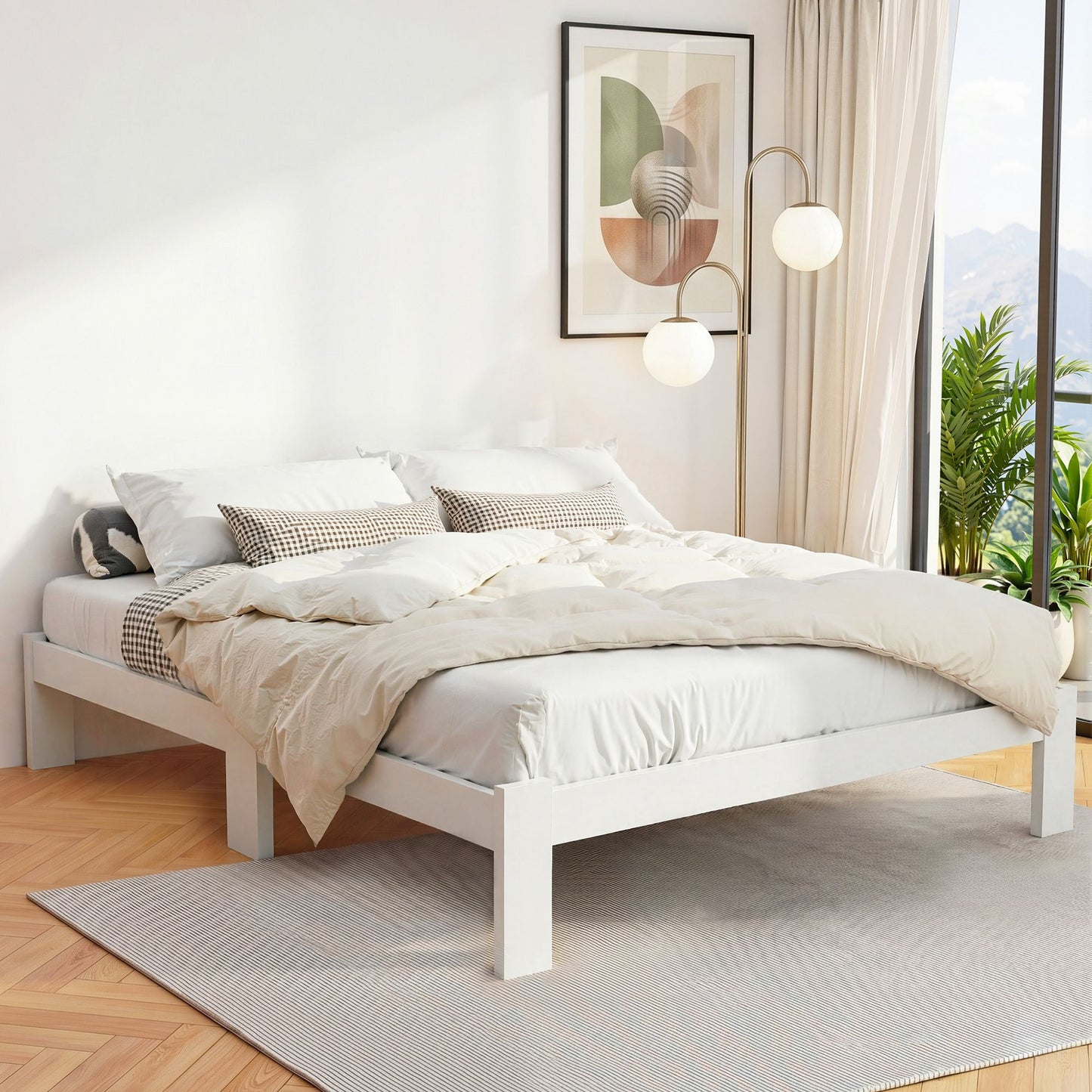 Artiss Bed Frame Queen Size Wooden White JADE