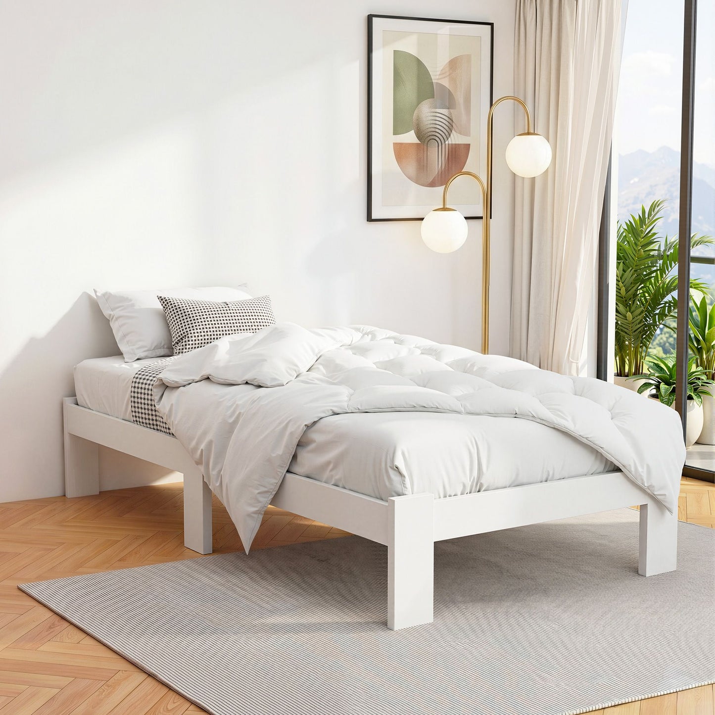 Artiss Bed Frame King Single Size Wooden White JADE