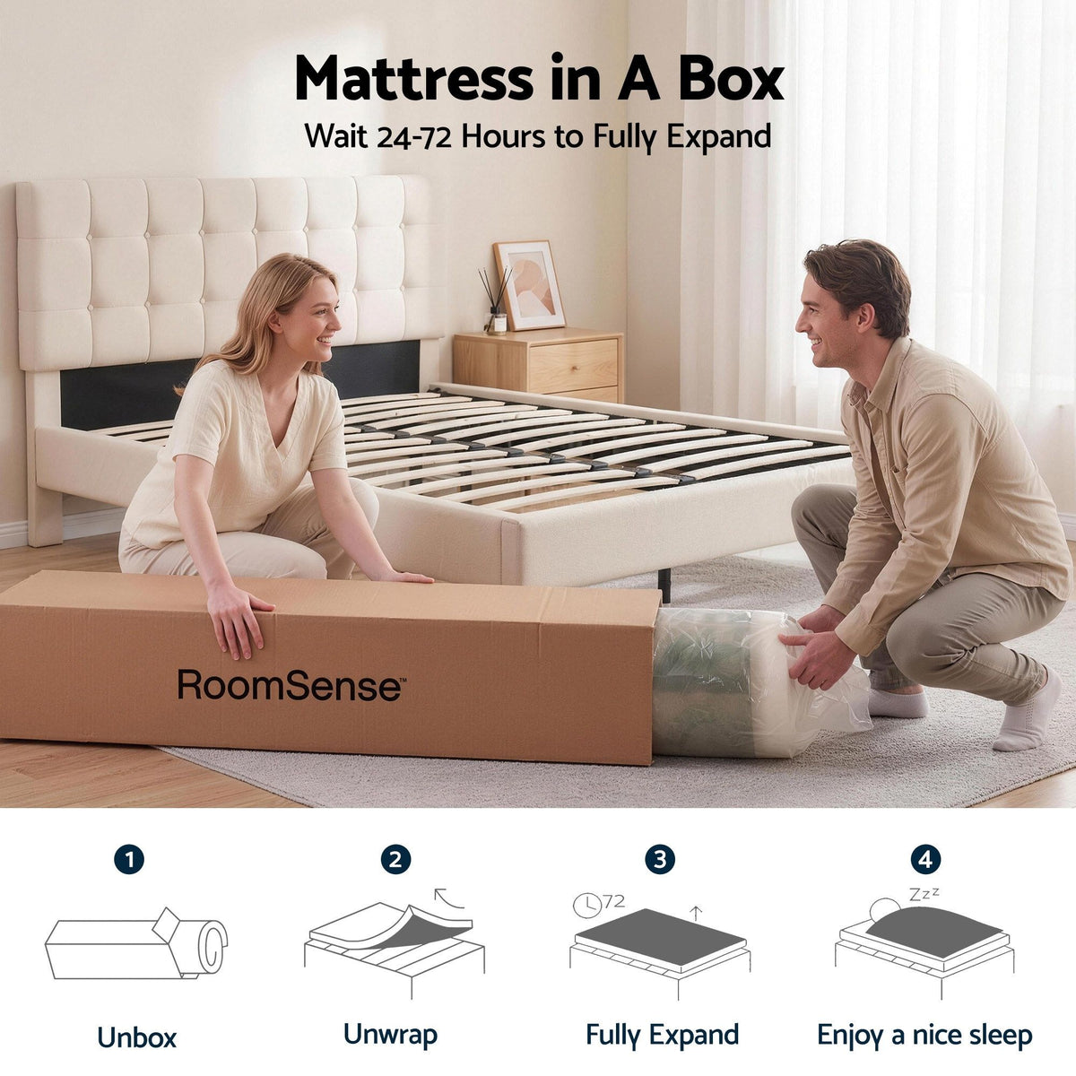 RoomSense Double Mattress, 26cm Orthopedic Firm Mattress for Back Pain Relief, Pocket Spring Hybrid Mattress Double Size for Home & Rental