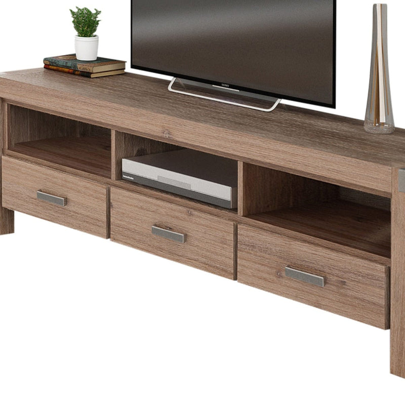 TV Cabinet with 3 Storage Drawers with Shelf Solid Acacia Wooden Frame Entertainment Unit in Oak Colour
