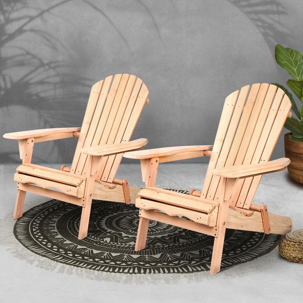 Gardeon Adirondack Outdoor Chairs Wooden Beach Chair Patio Furniture Garden Natural Set of 2