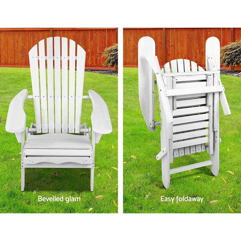 Gardeon 3PC Adirondack Outdoor Table and Chairs Wooden Sun Lounge Beach Patio White