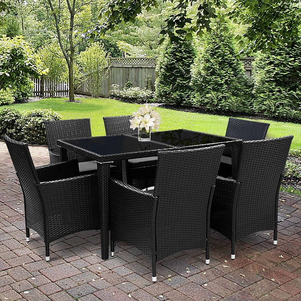 Gardeon Outdoor Dining Set 7 Piece Wicker Lounge Setting Black