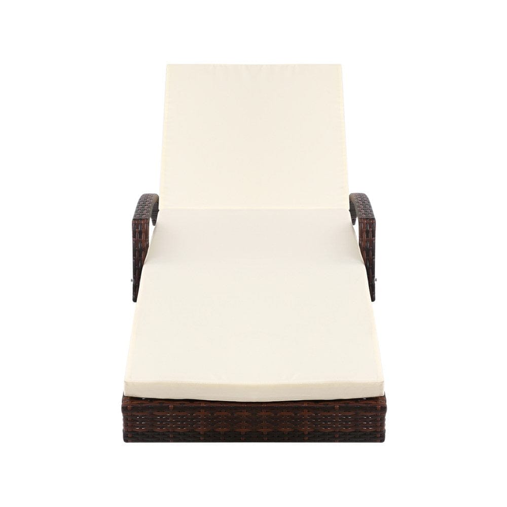 Gardeon Sun Lounge Wicker Lounger Outdoor Furniture Beach Chair Patio Adjustable Cushion Brown