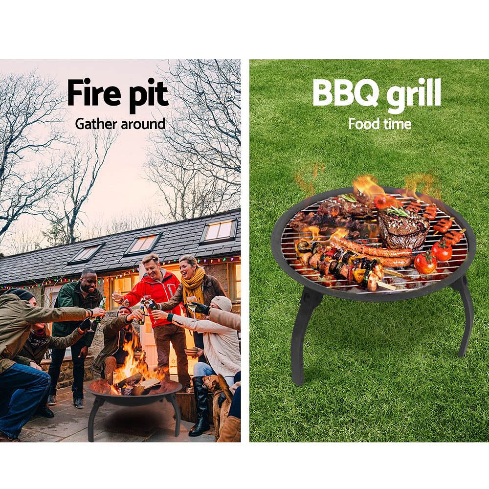 Fire Pit BBQ Charcoal Smoker Portable Outdoor Camping Pits Patio Fireplace 22"