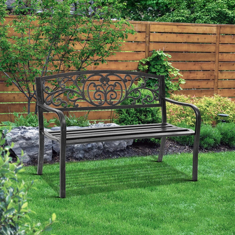 Gardeon Outdoor Garden Bench Seat Steel Outdoor Furniture 3 Seater Park Black