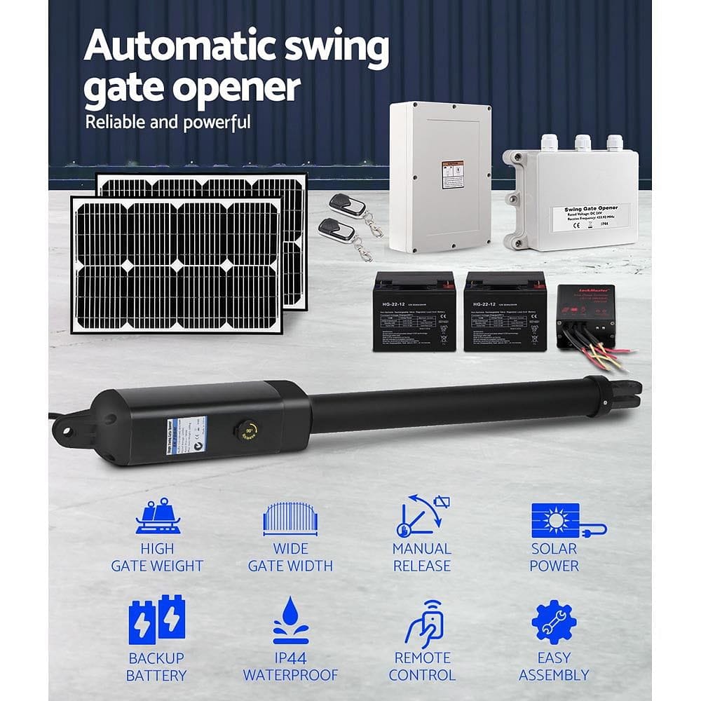 Lockmaster Single Swing Gate Opener 600KG 40W Solar Panel