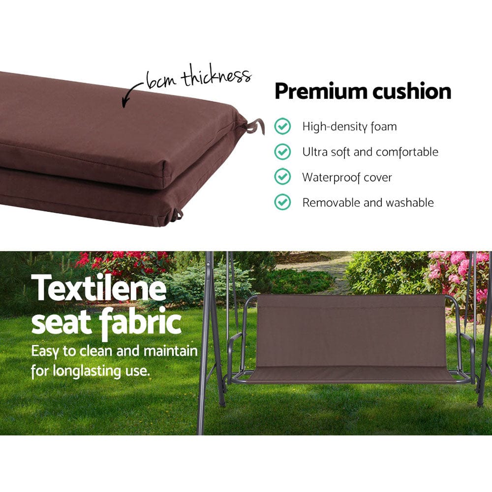 Gardeon Outdoor Swing Chair Garden Chair Bench Furniture Canopy 3 Seater Brown
