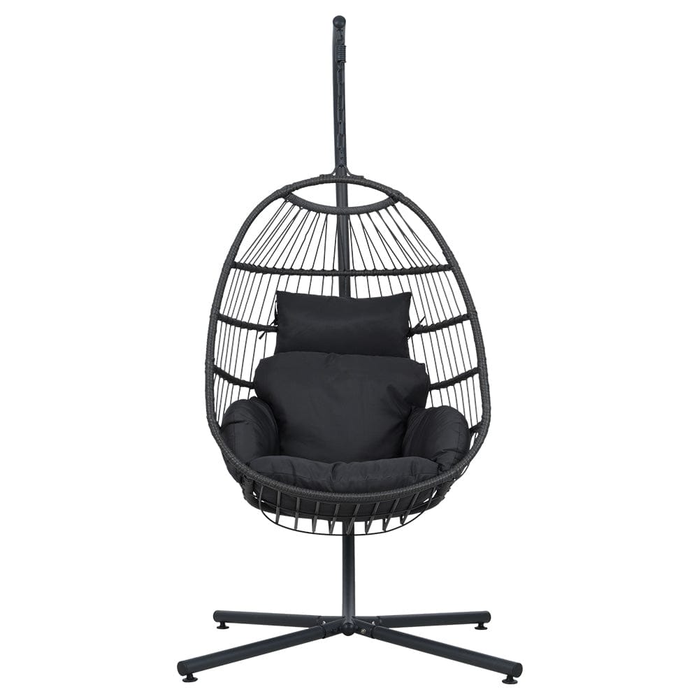 Gardeon Outdoor Egg Swing Chair Wicker Rattan Furniture Pod Stand Cushion Black
