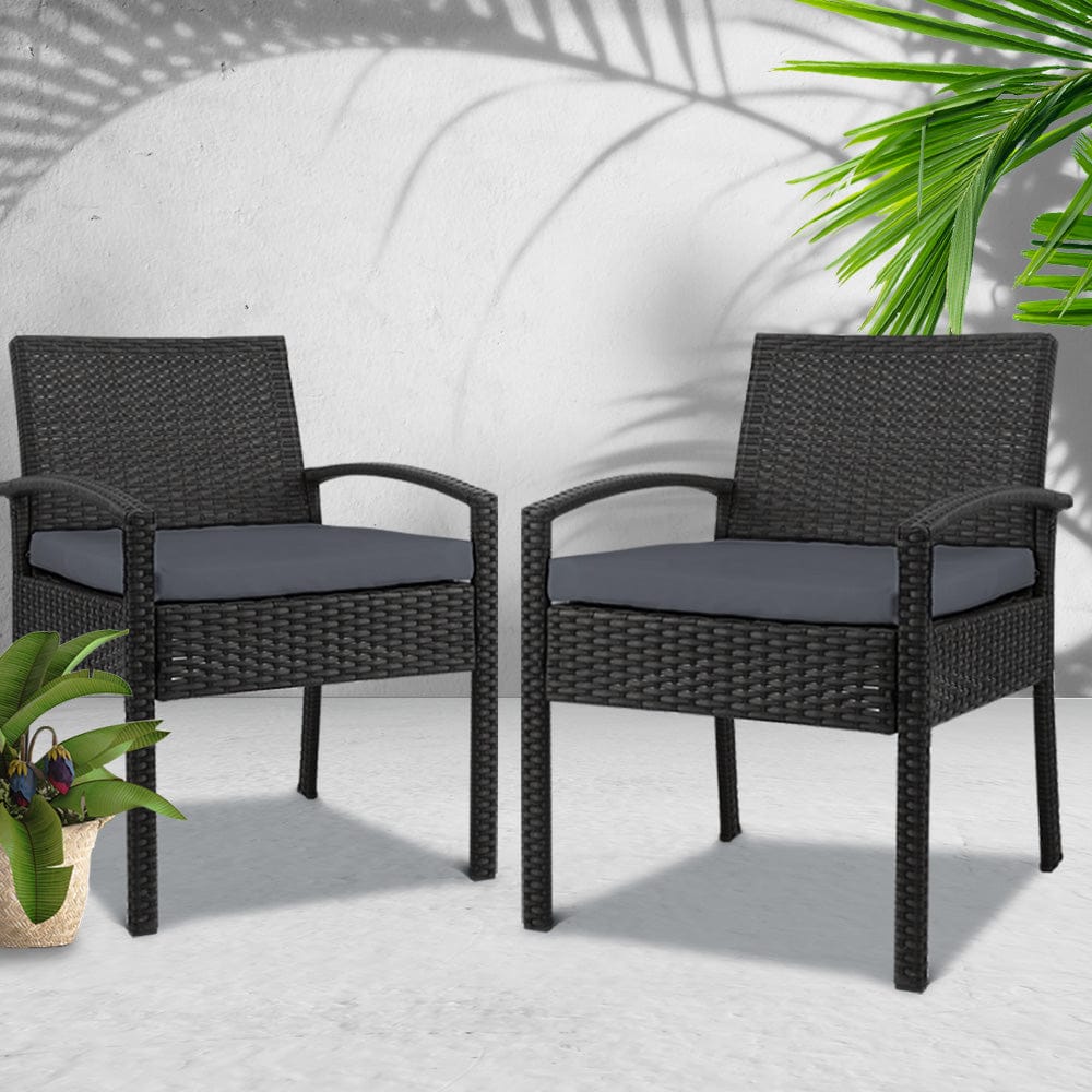 Gardeon 2PC Outdoor Dining Chairs Patio Furniture Rattan Lounge Chair Cushion Felix