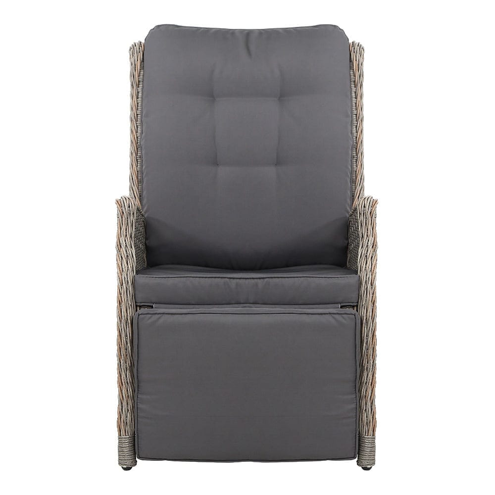Gardeon 2PC Recliner Chairs Sun lounge Wicker Lounger Outdoor Furniture Adjustable Grey