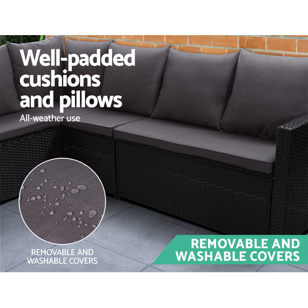 Gardeon Outdoor Dining Set Sofa Lounge Setting Chairs Table Bench Black Cover