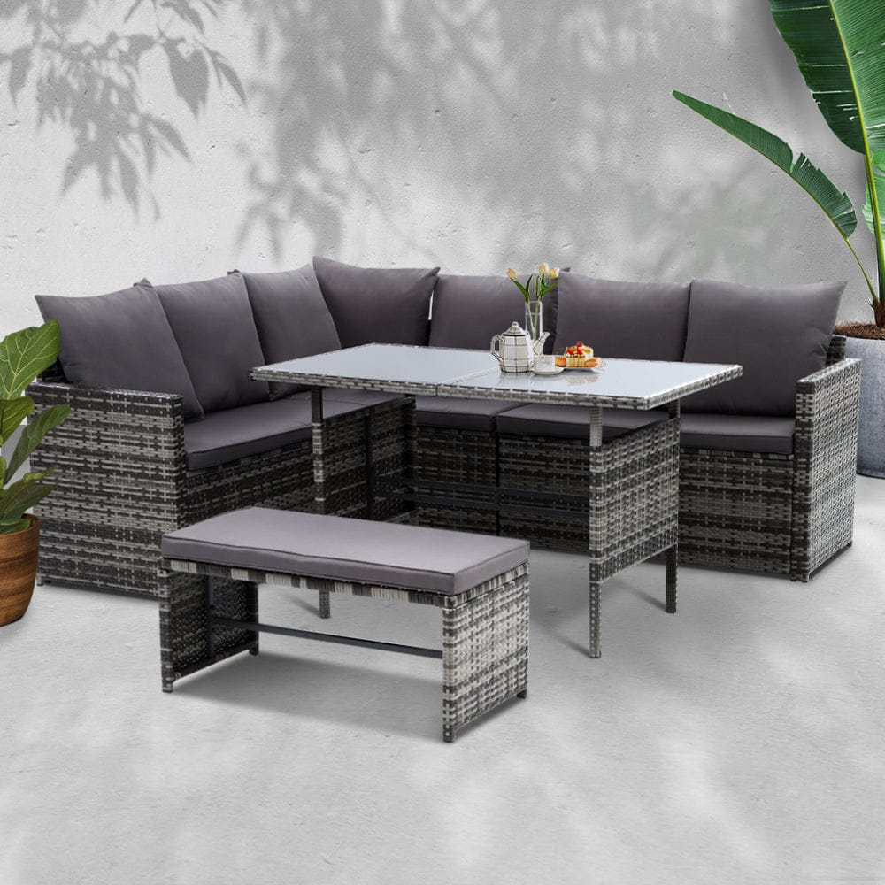Gardeon Outdoor Dining Set Sofa Lounge Setting Chairs Table Bench Black Cover