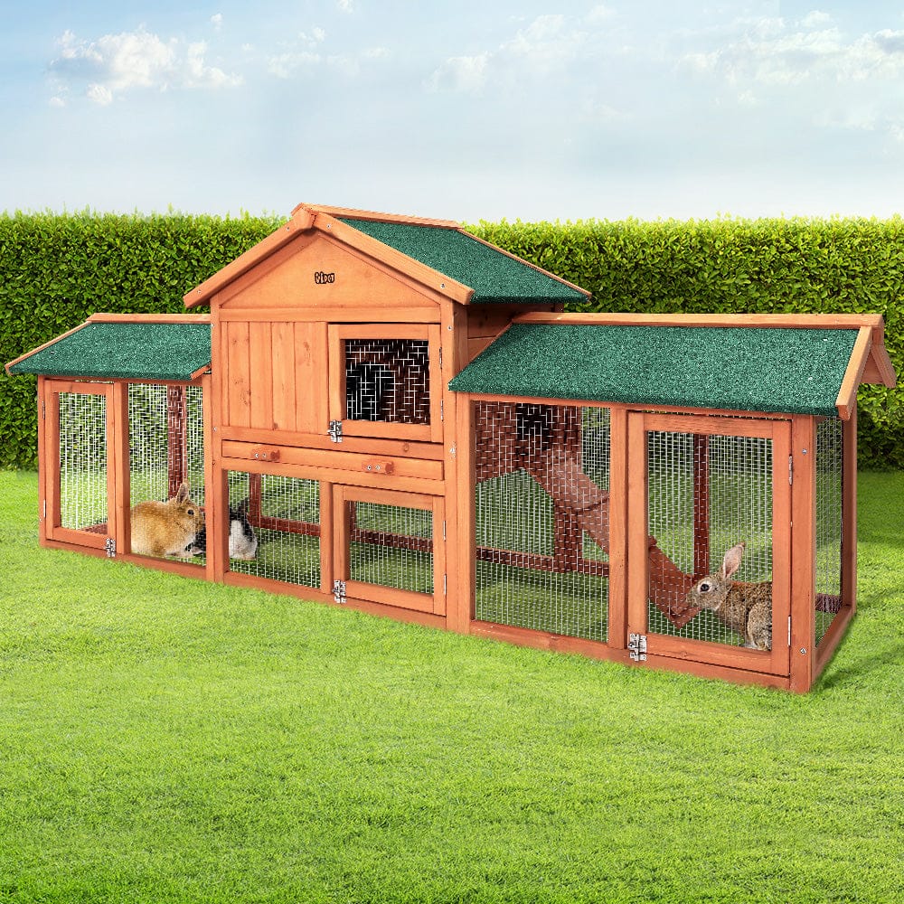 i.Pet Chicken Coop Rabbit Hutch 220cm x 44cm x 84cm Large Chicken Coop Run Wooden Outdoor Cage House