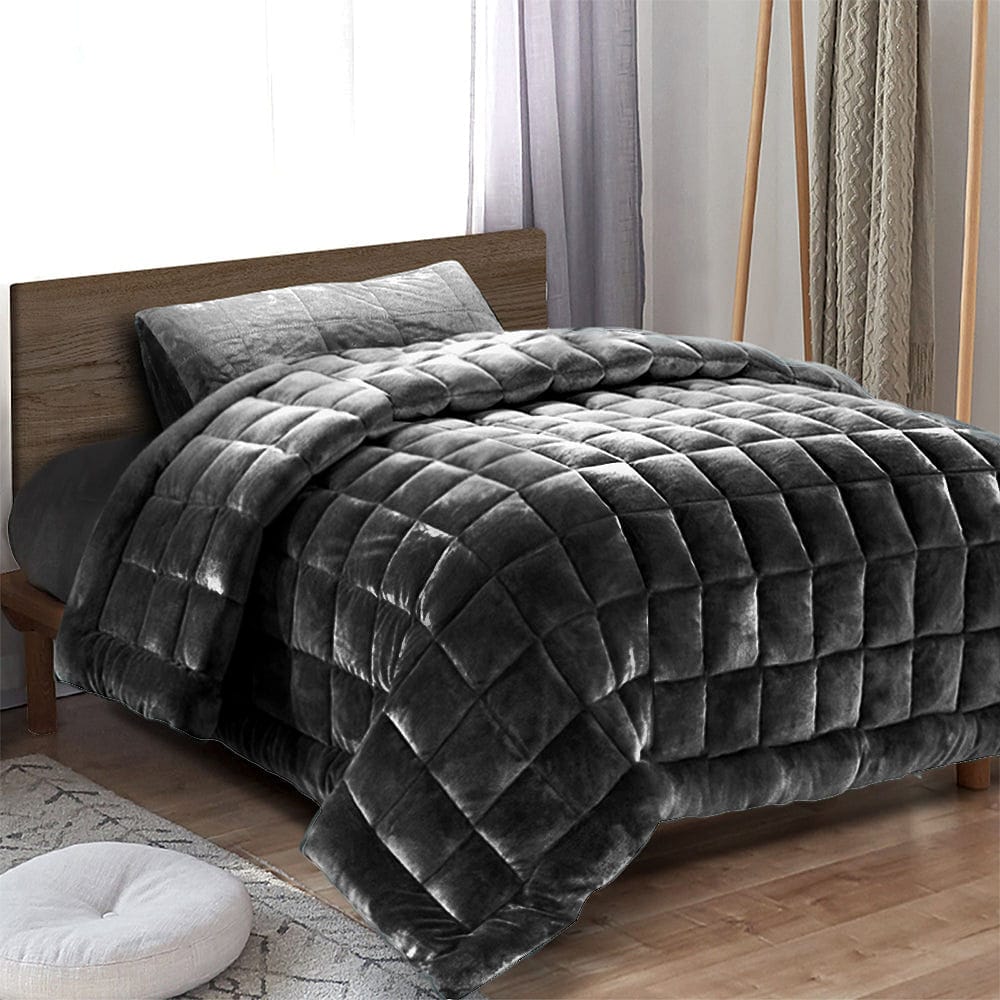 Giselle Bedding Faux Mink Quilt Charcoal Single