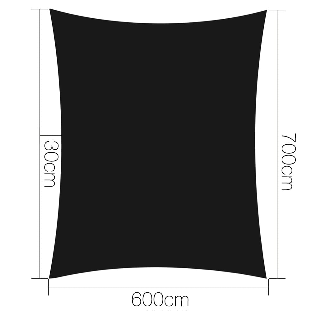 Instahut Shade Sail 6x7m Rectangle 280GSM 98% Black Shade Cloth