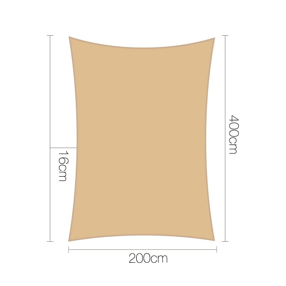 Instahut Waterproof Shade Sail 2x4m Rectangle Sand 95% Shade Cloth