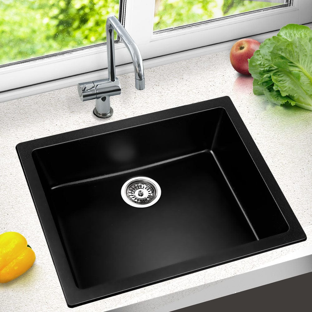 Cefito Stone Kitchen Sink 610X470MM Granite Under/Topmount Basin Bowl Laundry Black