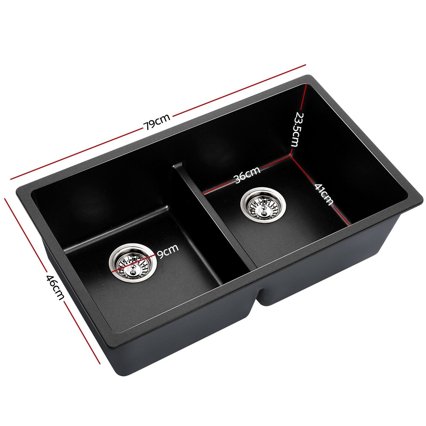 Cefito Stone Kitchen Sink 790X460MM Granite Under/Topmount Basin Double Bowl Black