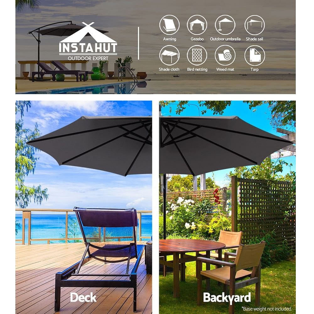 Instahut 3m Outdoor Umbrella Cantilever Beach Garden Patio Charcoal
