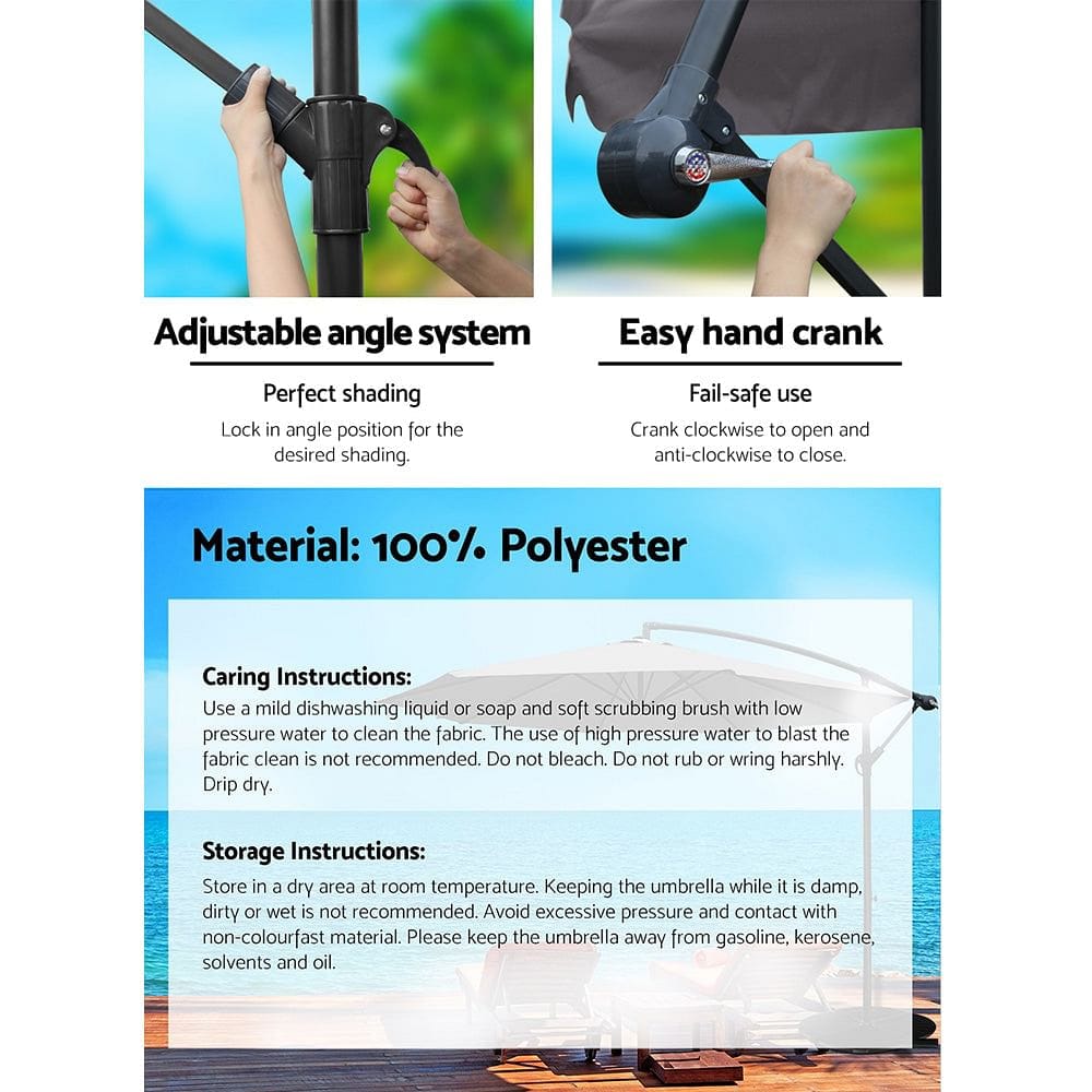 Instahut 3m Outdoor Umbrella Cantilever Beach Garden Patio Charcoal