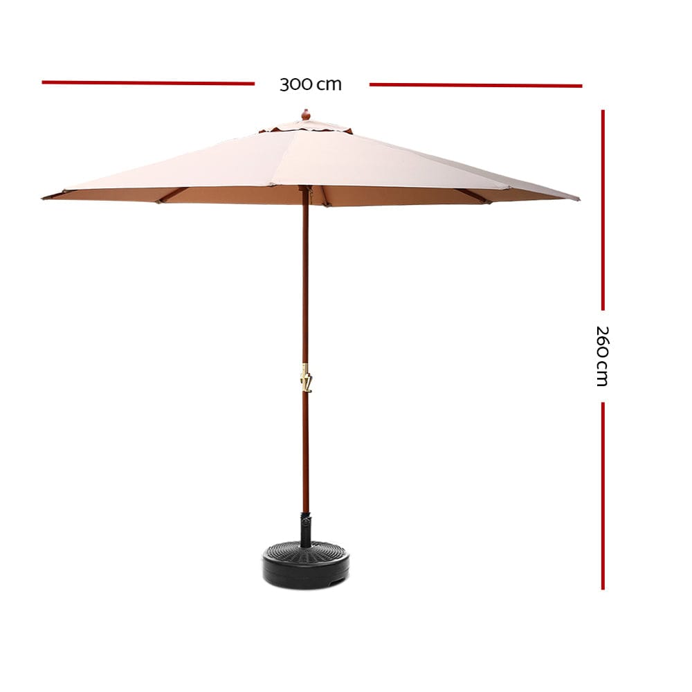 Instahut 3m Outdoor Umbrella w/Base Pole Umbrellas Garden Sun Stand Deck Beige
