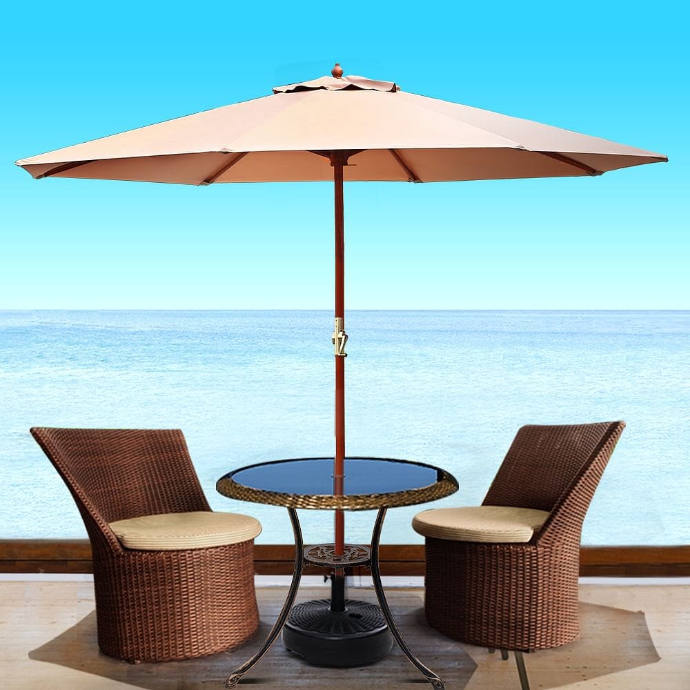Instahut 3m Outdoor Umbrella w/Base Pole Umbrellas Garden Sun Stand Deck Beige