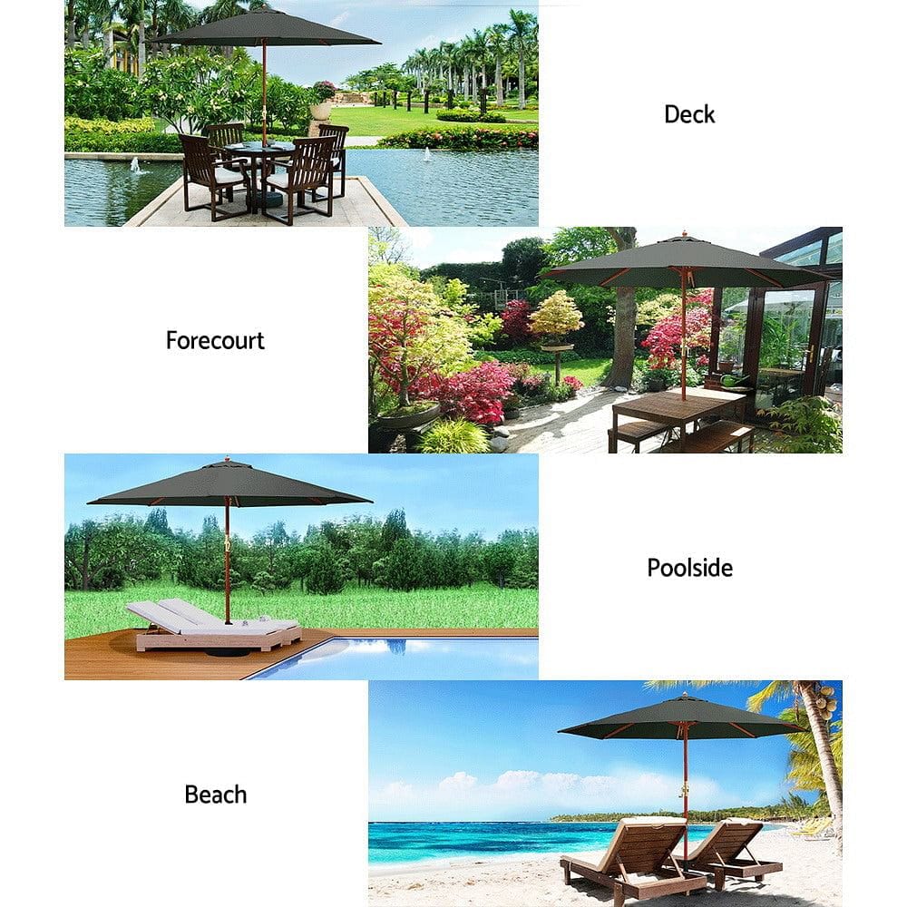 Instahut 3m Outdoor Umbrella w/Base Pole Umbrellas Garden Sun Stand Deck Charcoal