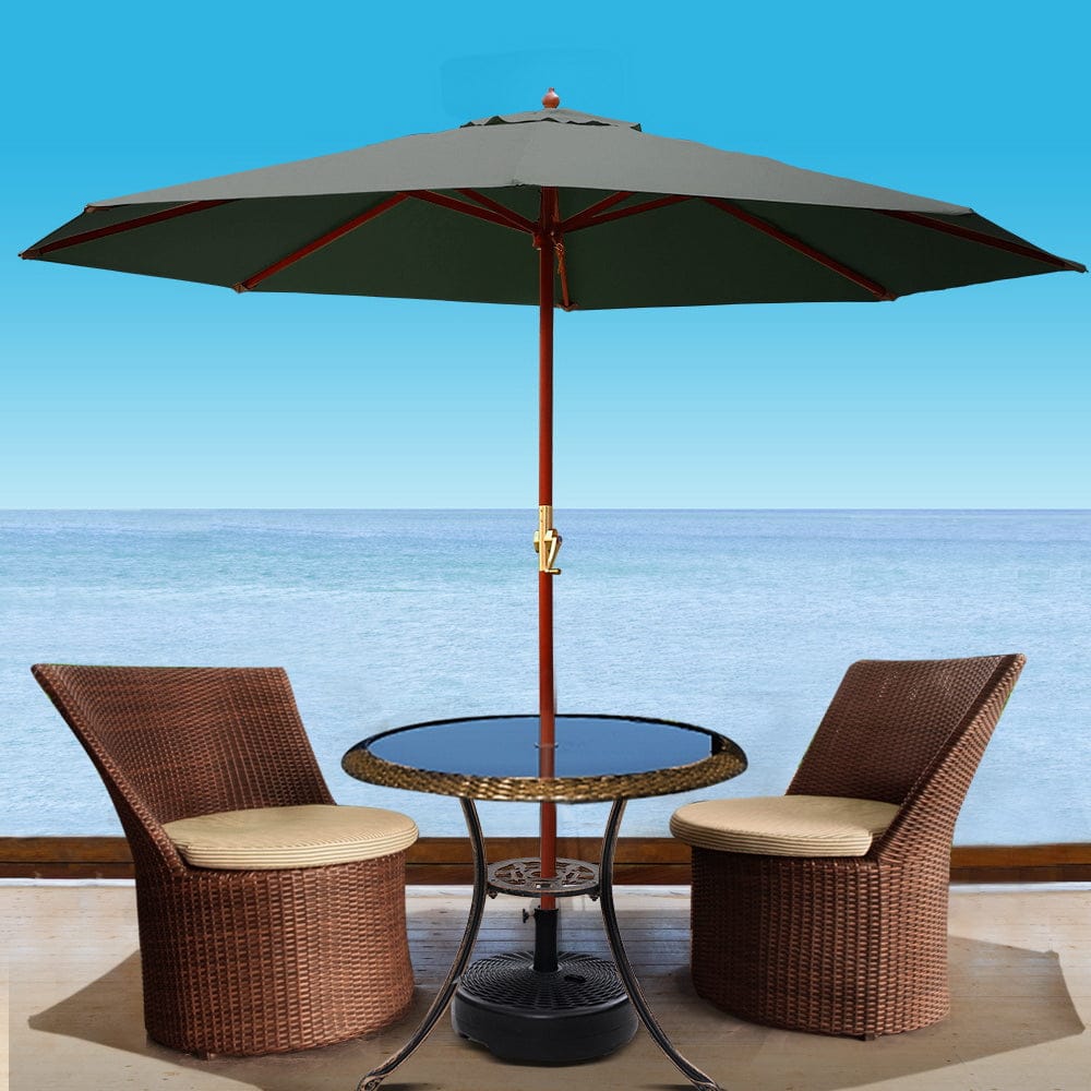 Instahut 3m Outdoor Umbrella w/Base Pole Umbrellas Garden Sun Stand Deck Charcoal