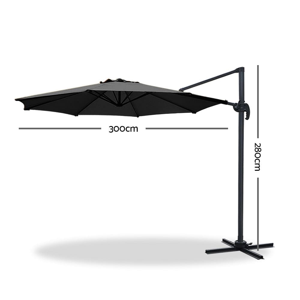 Instahut 3m Outdoor Umbrella Cantilever 360 Degree Tilt Beach Roma Black