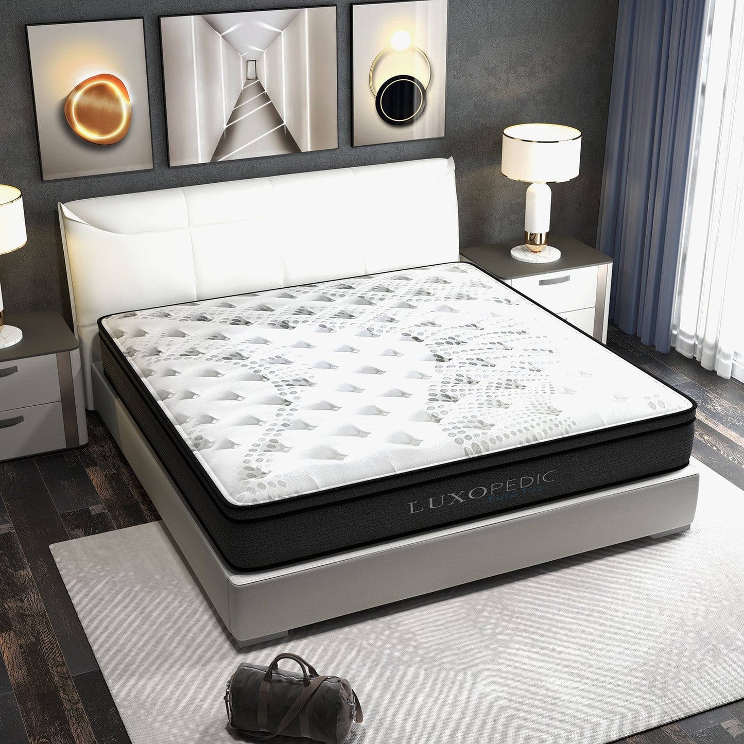 Luxopedic Pocket Spring Mattress 5 Zone 32CM Euro Top Memory Foam Medium Firm - Queen - White Grey