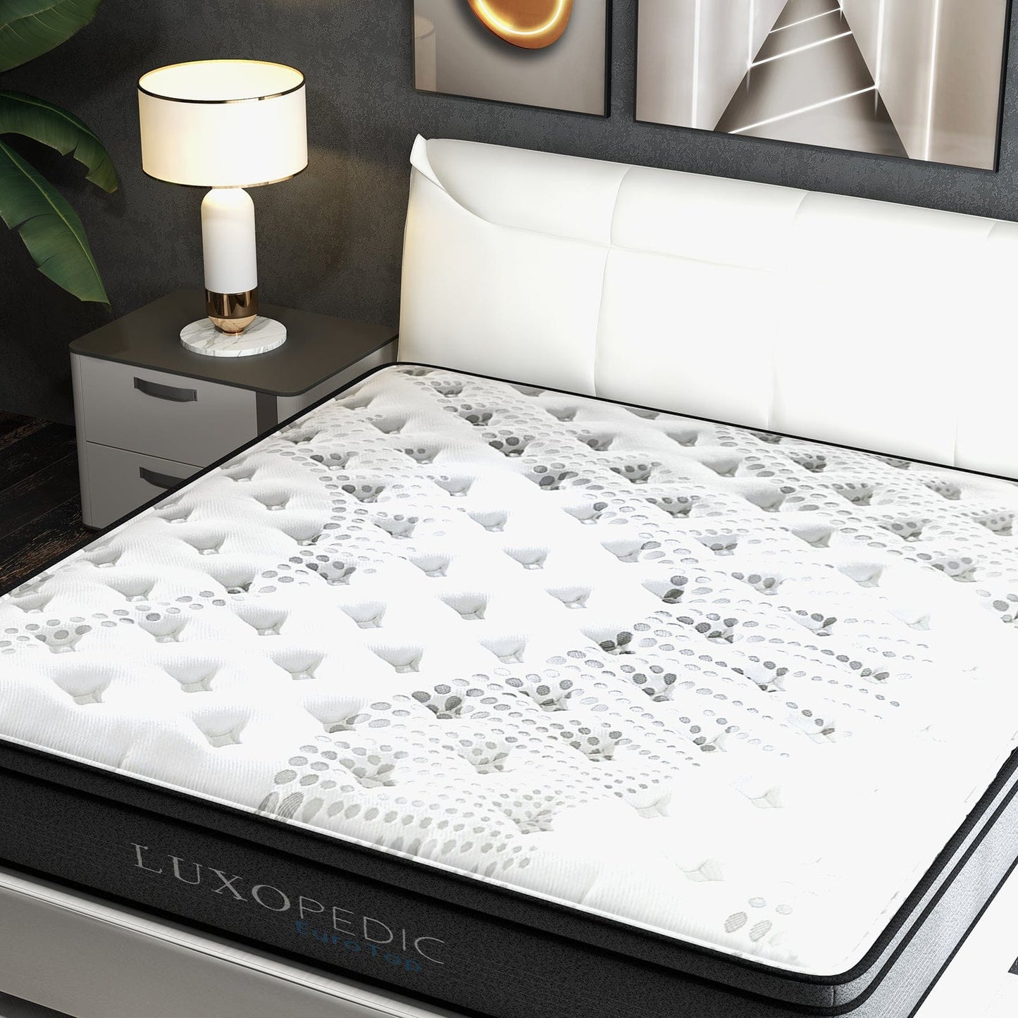Luxopedic Pocket Spring Mattress 5 Zone 32CM Euro Top Memory Foam Medium Firm - Queen - White Grey