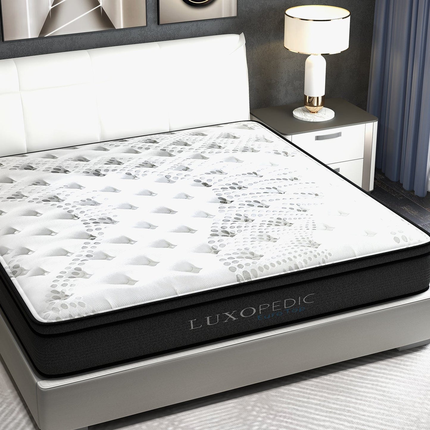 Luxopedic Pocket Spring Mattress 5 Zone 32CM Euro Top Memory Foam Medium Firm - Queen - White Grey