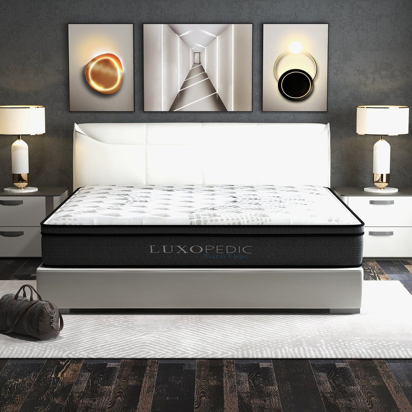 Luxopedic Pocket Spring Mattress 5 Zone 32CM Euro Top Memory Foam Medium Firm - Queen - White Grey