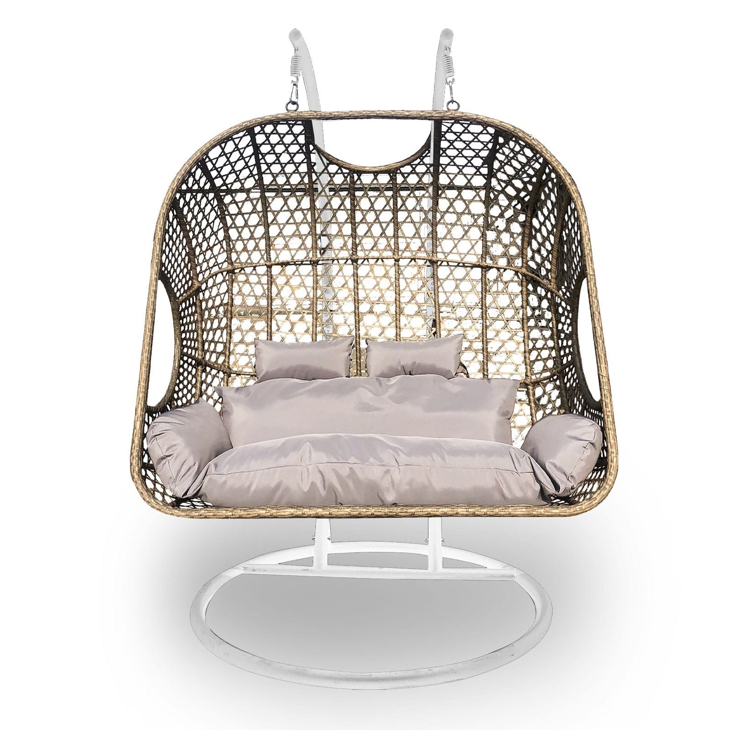Arcadia Furniture 2 Seater Rocking Egg Chair Outdoor Wicker Rattan Patio Garden - Oatmeal and Grey