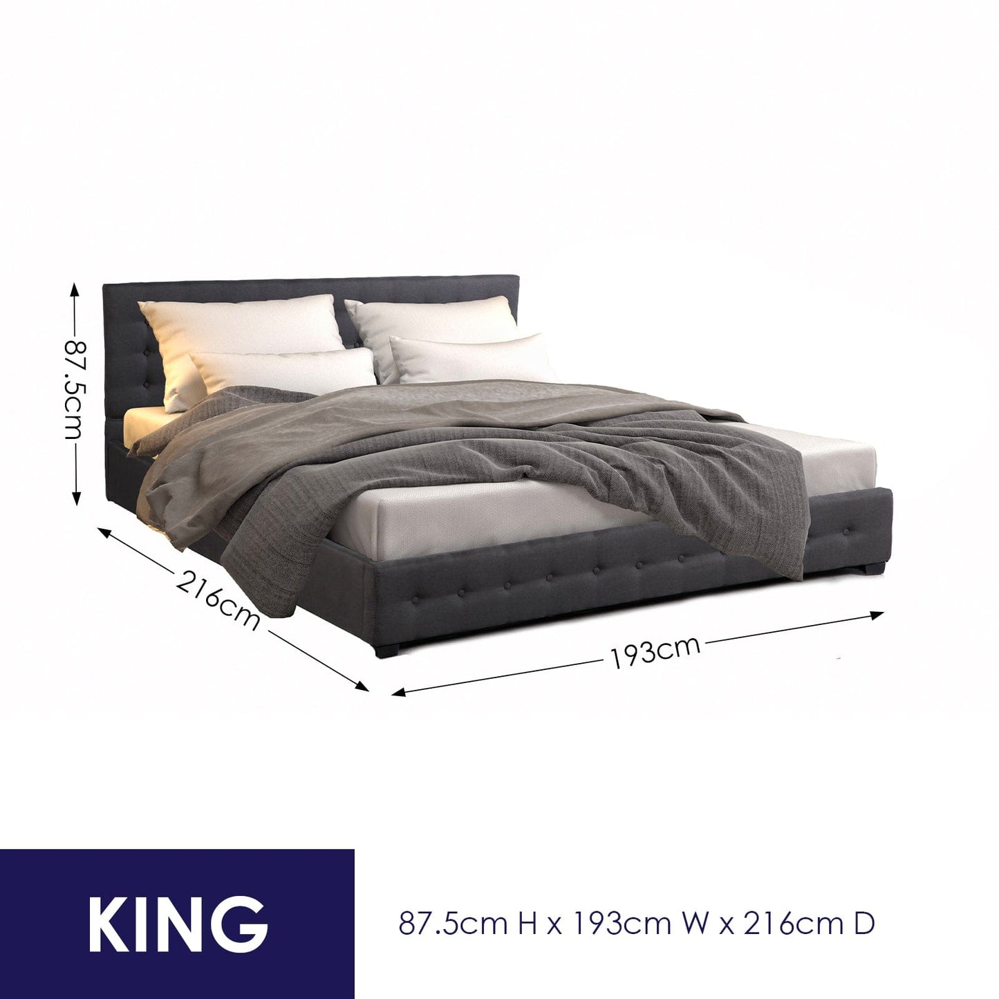 Milano Decor Eden Gas Lift Bed With Headboard Platform Storage Dark Grey Fabric - King - Dark Grey