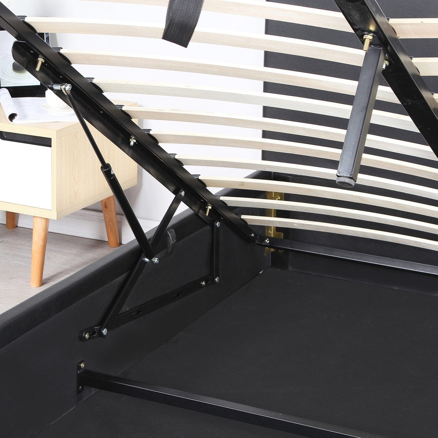 Milano Luxury Gas Lift Bed Frame And Headboard Double Queen King Black Dark Grey - King - Black