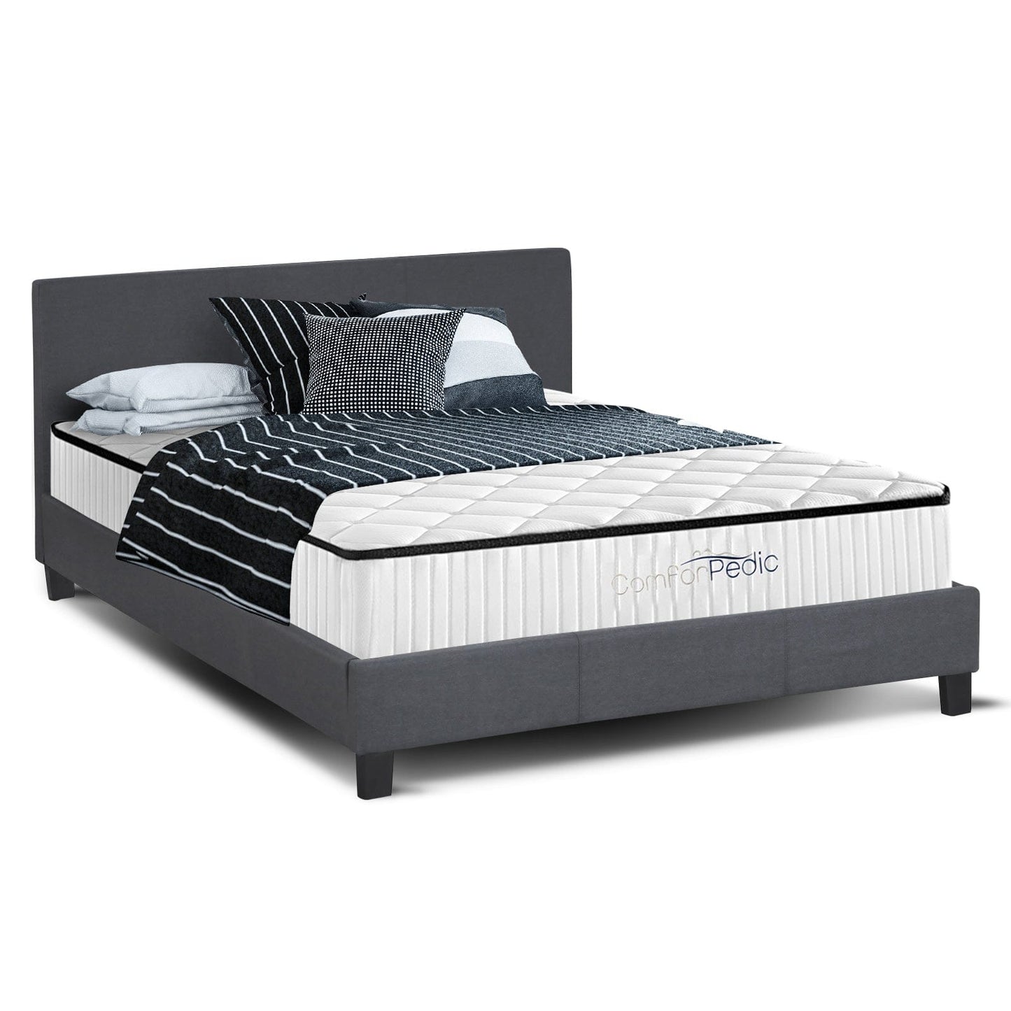 Azure Wood Bed Frame With Comforpedic Mattress Package Deal Bedroom Set - Double - White Brown