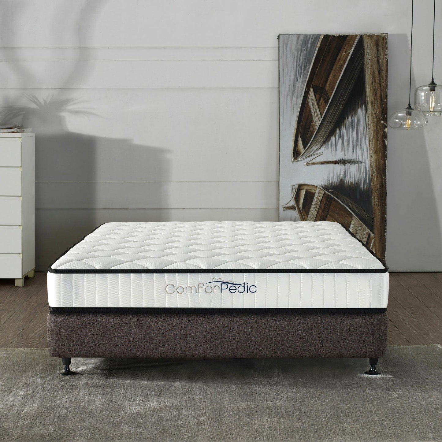 Azure Wood Bed Frame With Comforpedic Mattress Package Deal Bedroom Set - Double - White Brown