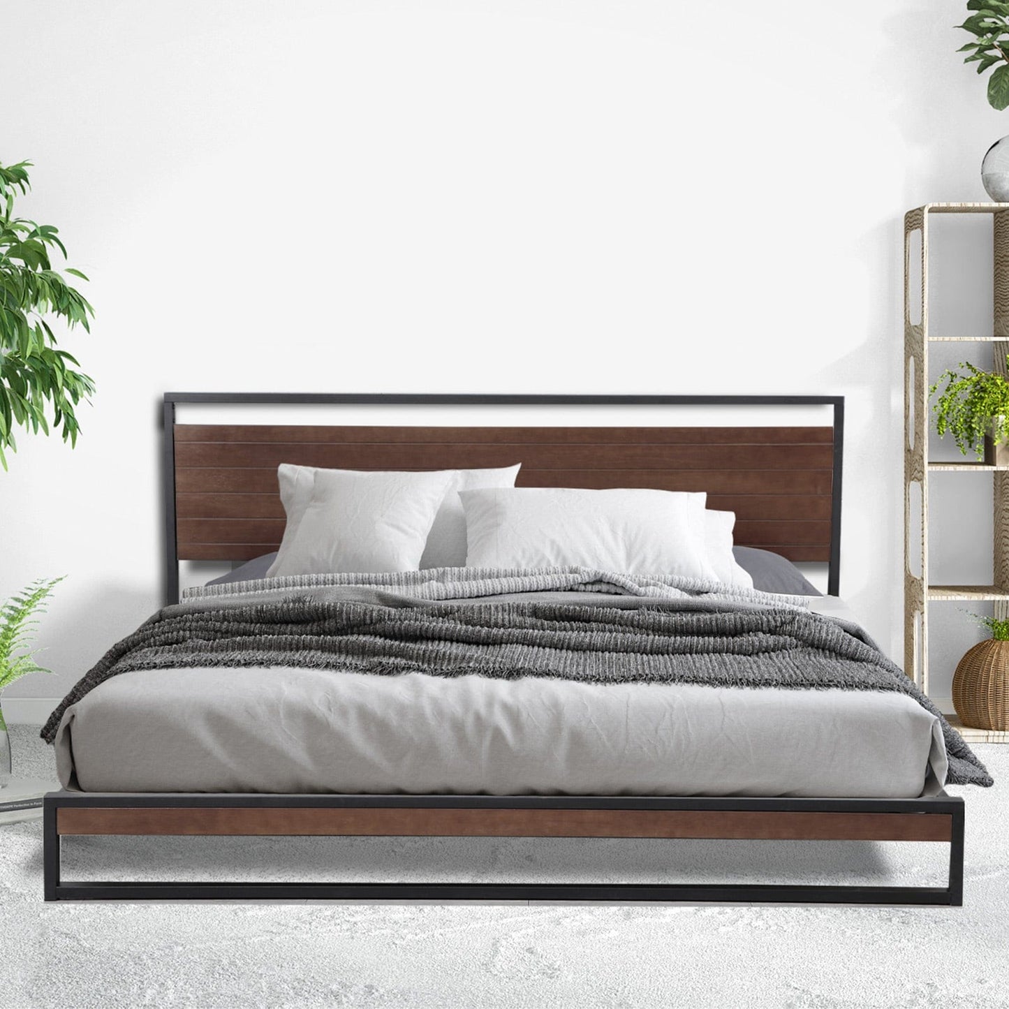 Azure Wood Bed Frame With Comforpedic Mattress Package Deal Bedroom Set - Double - White Brown