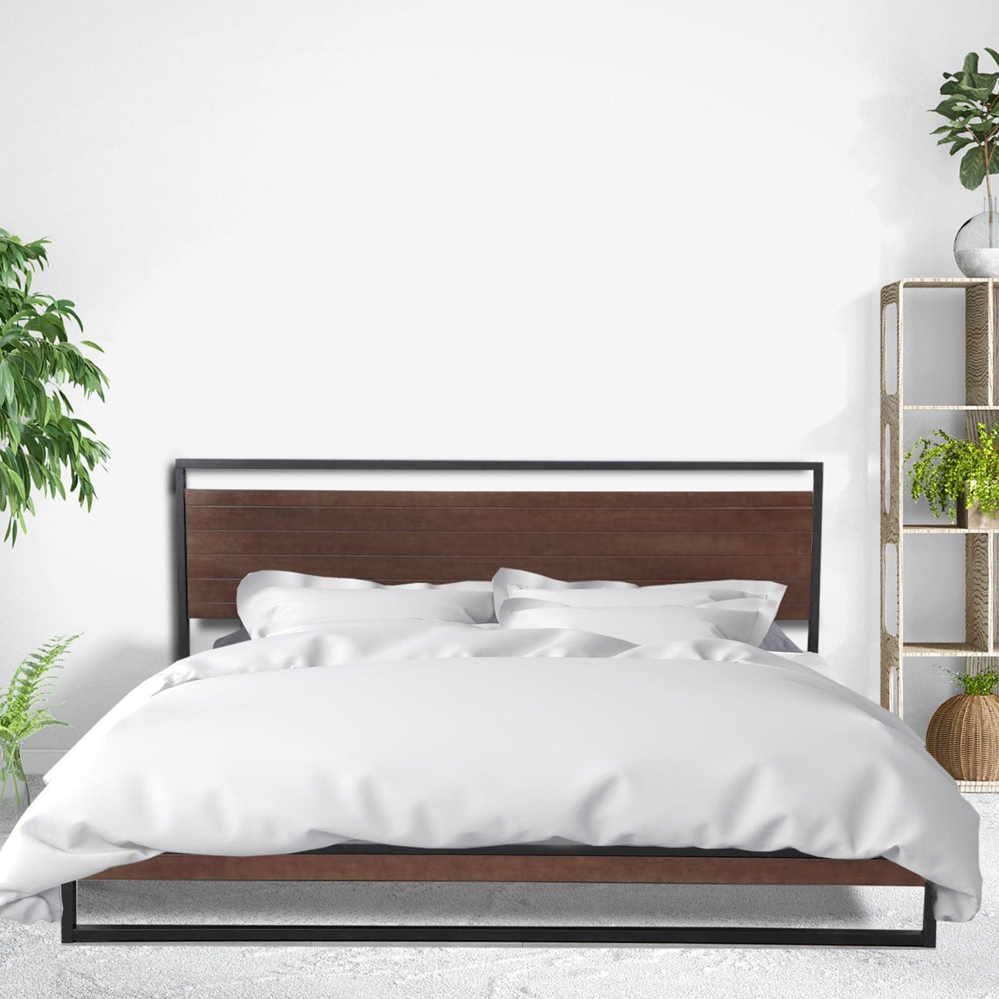 Azure Wood Bed Frame With Comforpedic Mattress Package Deal Bedroom Set - Double - White Brown