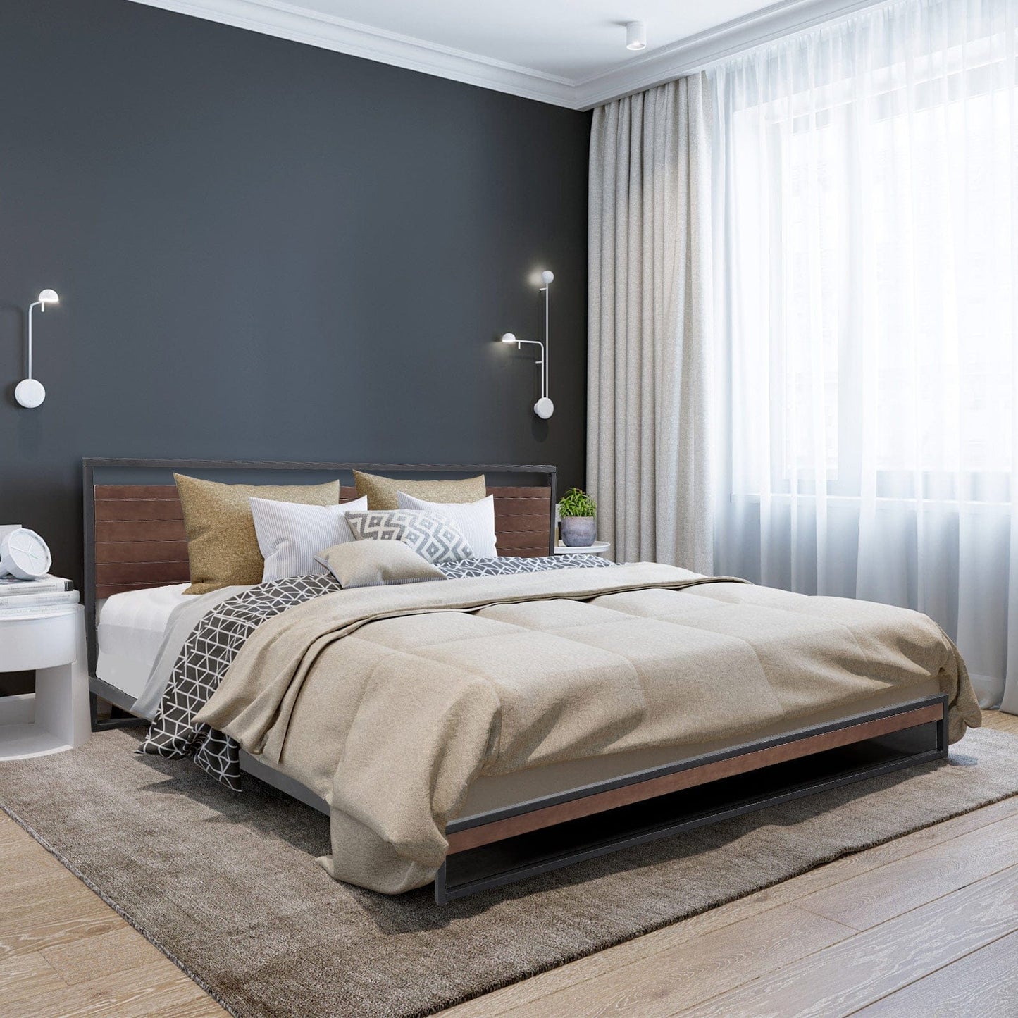 Azure Wood Bed Frame With Comforpedic Mattress Package Deal Bedroom Set - Double - White Brown