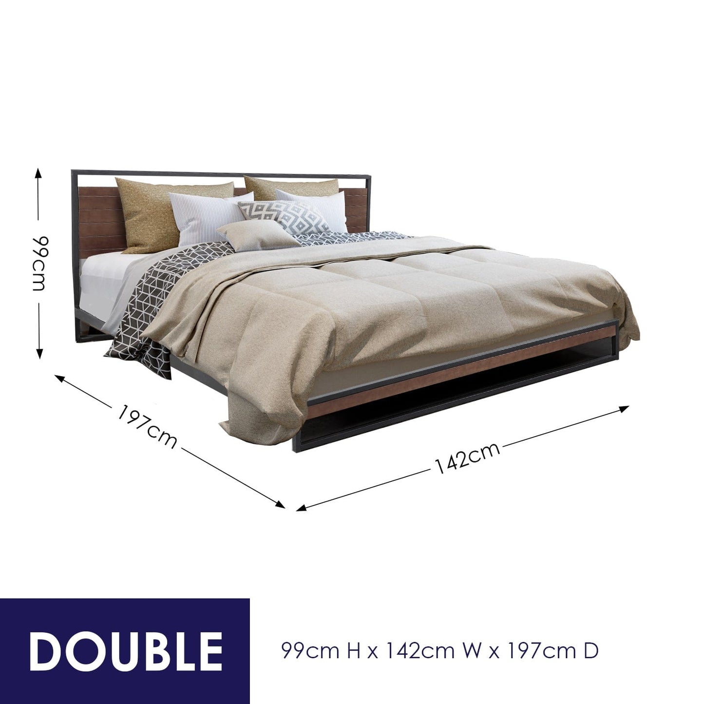 Azure Wood Bed Frame With Comforpedic Mattress Package Deal Bedroom Set - Double - White Brown