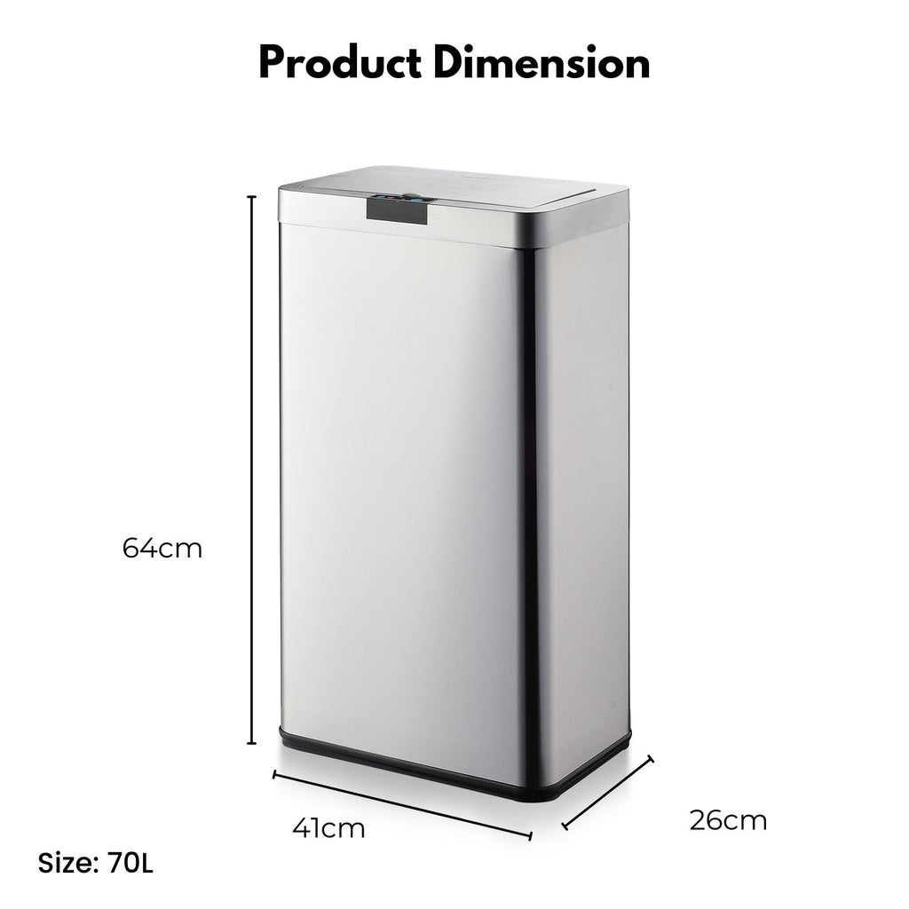 MIRAKLASS Sensor Bin 70L Wide Silver Square