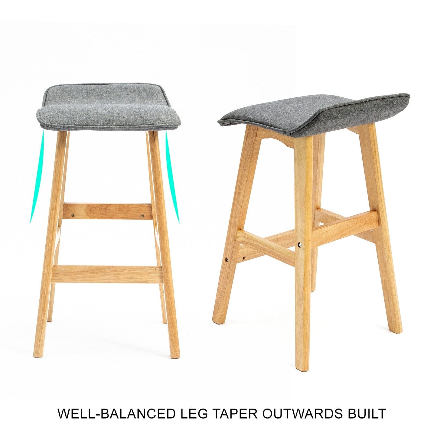 2X Wooden Bar Stool Dining Chair Fabric DARA 65cm GREY