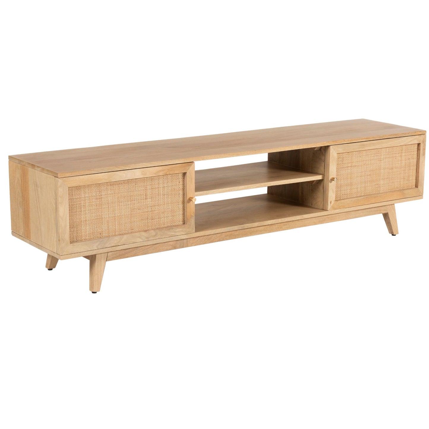 Olearia ETU Entertainment TV Unit 175cm Solid Mango Wood Rattan 2 Door Natural