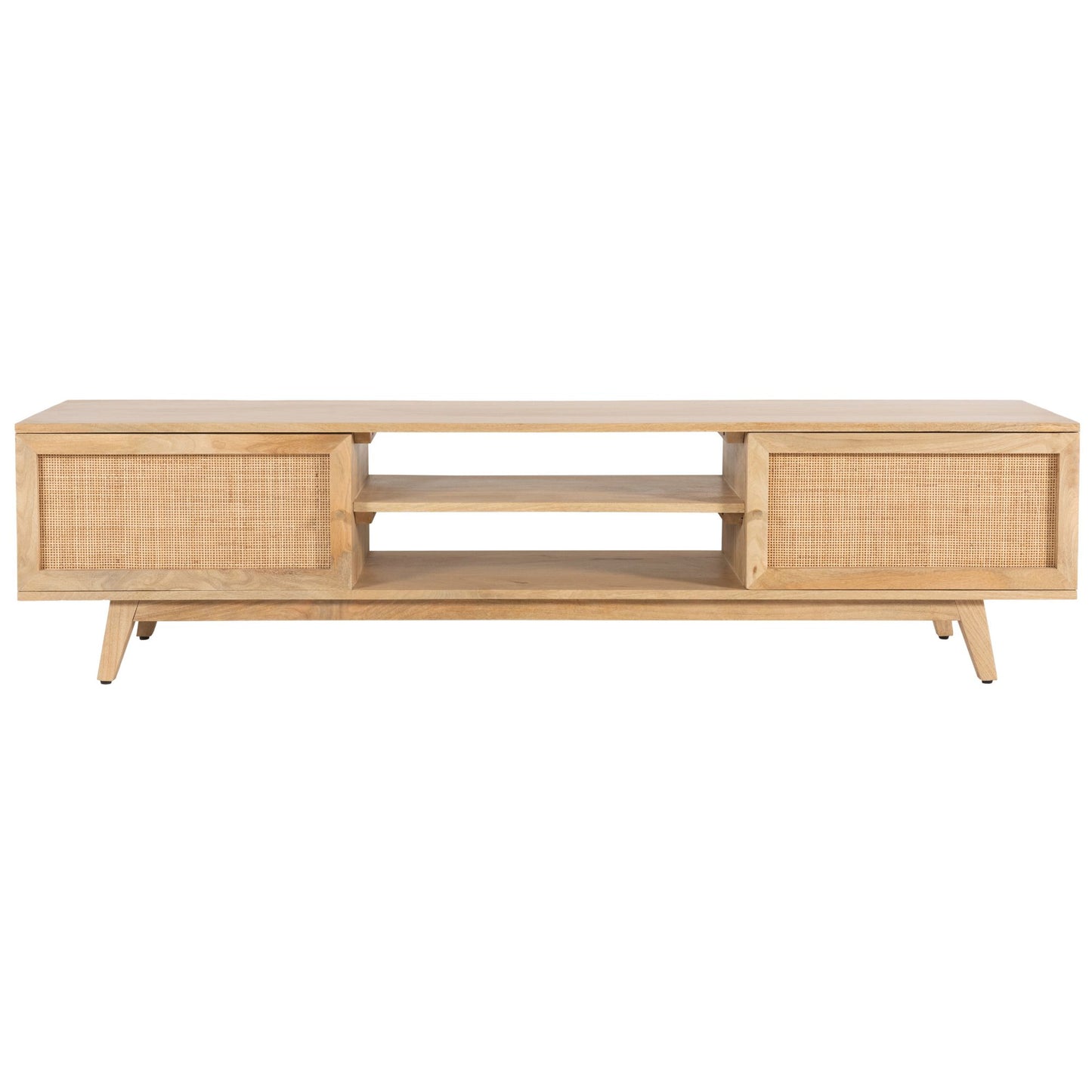 Olearia ETU Entertainment TV Unit 175cm Solid Mango Wood Rattan 2 Door Natural