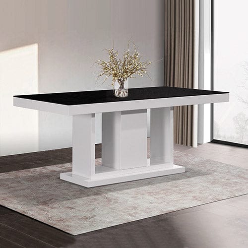 7 Pieces Dining Suite Dining Table & 6X White Chairs in Rectangular Shape High Glossy MDF Wooden Base Combination of Black & White Colour