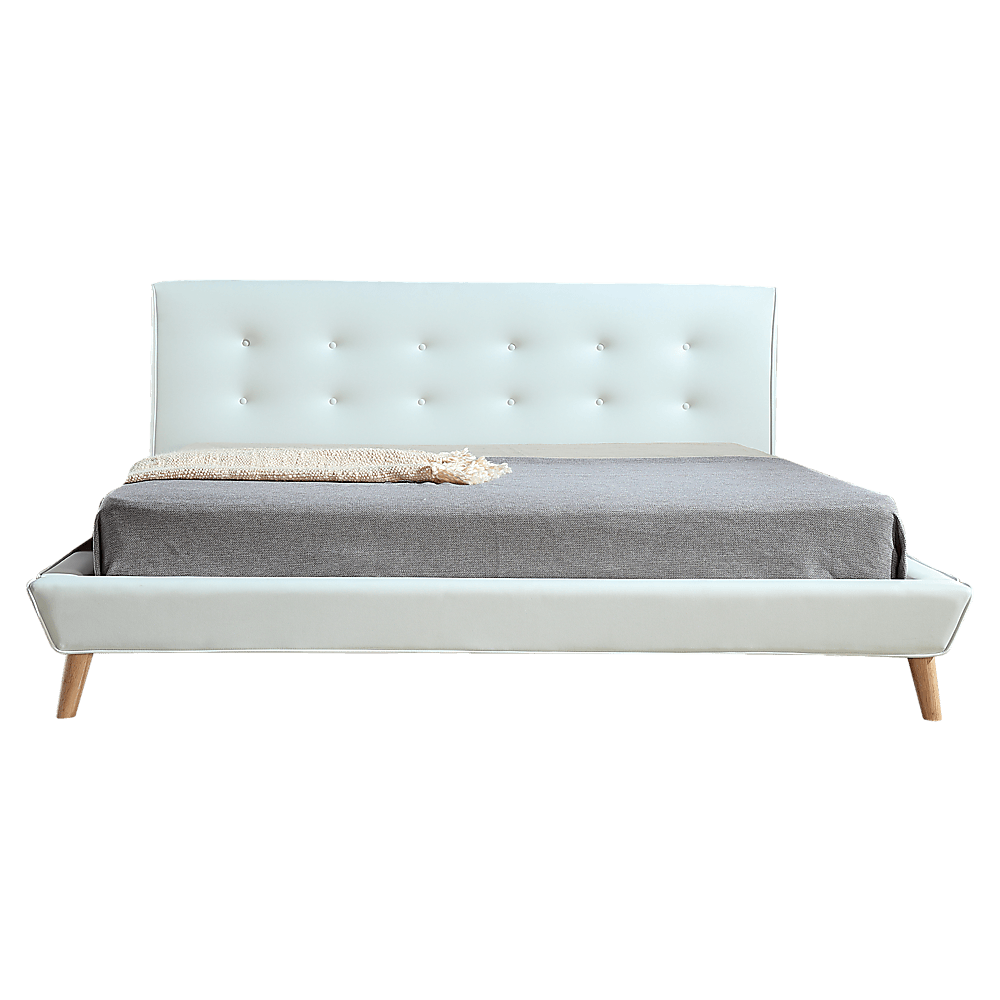 King PU Leather Deluxe Bed Frame White